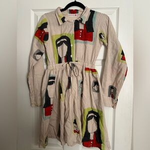 Radharaman Beige Linen Mini Dress Sz Small Art Deco Pop City Eclectic